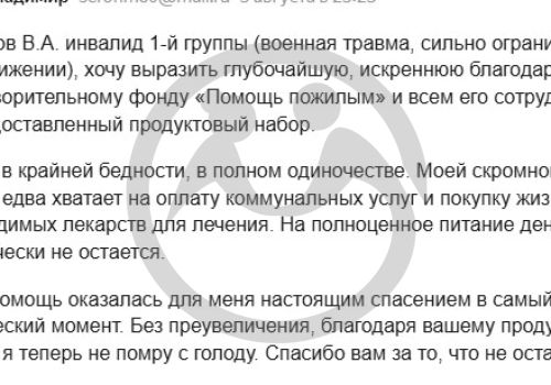 Продуктовая помощь для Голова Владимира Александровича